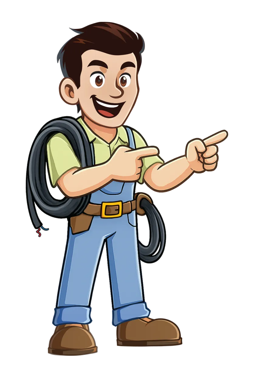 Future Flow Electric mascot pointing to frequently asked questions